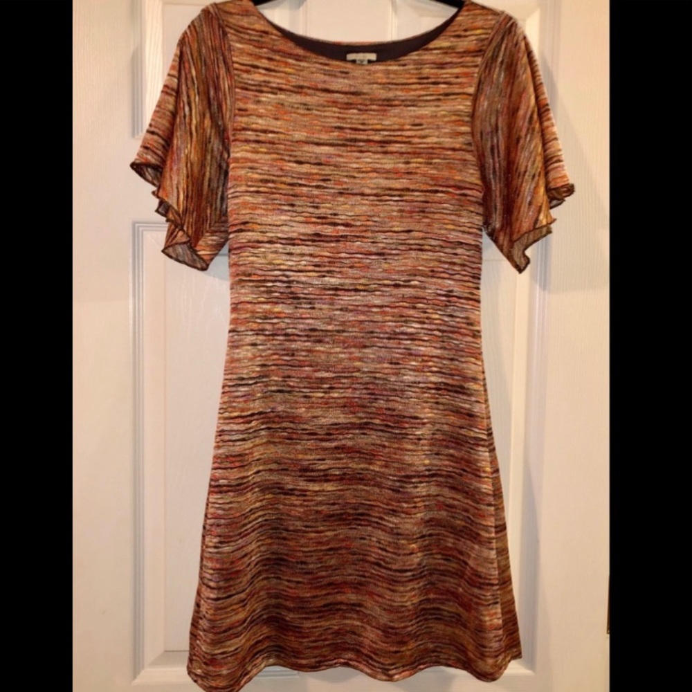 UO Ecote Flutter Sleeve Bodycon Mini Dress Orange / Sunset Colors Medium